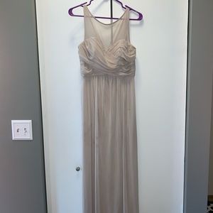 David’s Bridal Champagne Maxi Bridesmaid Dress